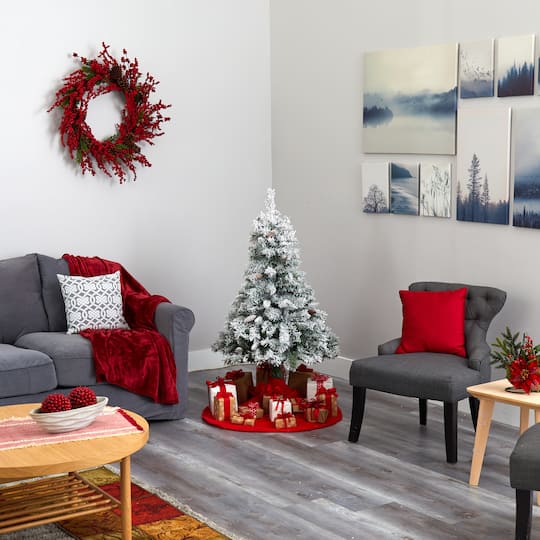 4ft. Unlit Flocked White River Mountain Pine & Pinecones Artificial Christmas Tree